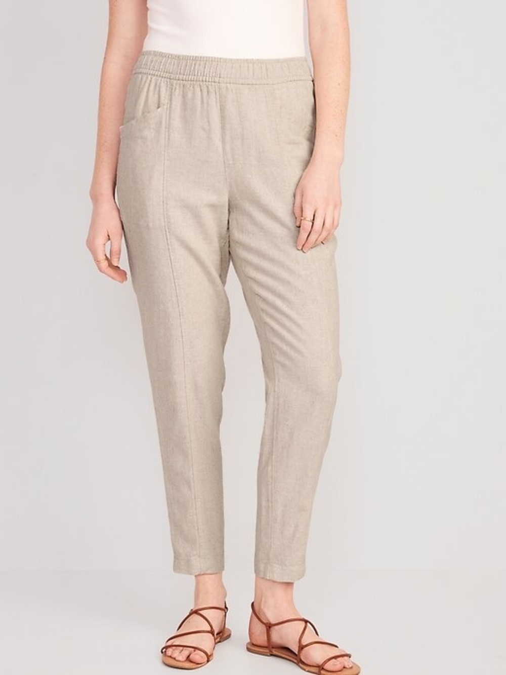 Old Navy High-Waisted Linen-Blend Tapered Pants sz medium Quiet Luxury Costal